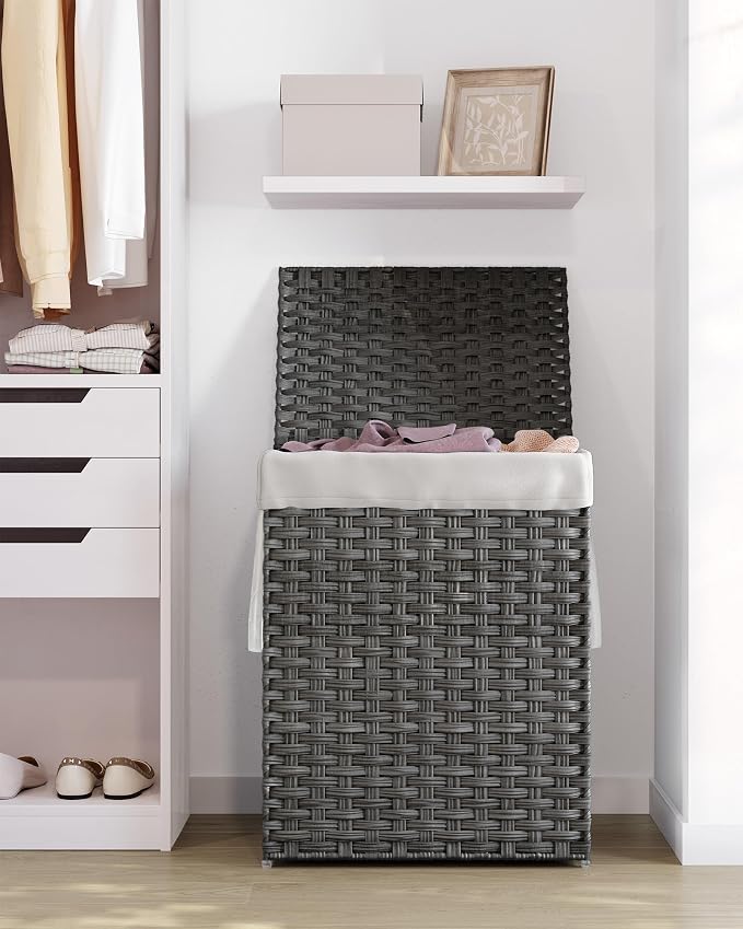 SONGMICS Laundry Hamper with Lid, 23.8 Gallon Synthetic Rattan Clothes Laundry - Image 10