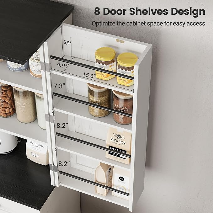 ELYKEN 72" Pantry Cabinet with Door Shelving & Sliding Shelves, Farmhouse Tall - Image 5