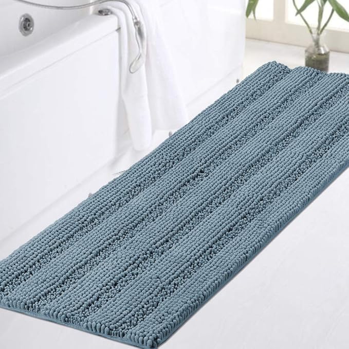 Turquoize Bathroom Runner Extra Long Bathroom Rug Blue Chenille Bath Rug Non by Turquoize