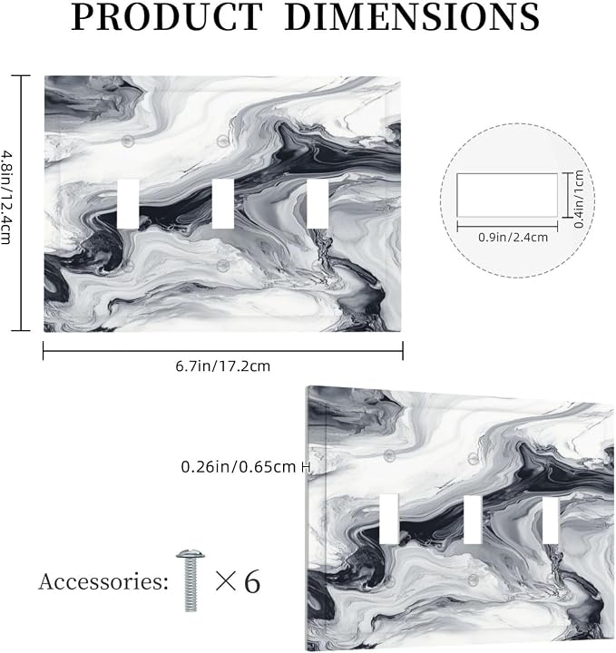 Abstract Marble Ink Texture Grey Marble Print Decorative Switch Plates 3 Gang - Image 5