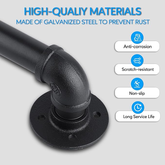 Pipe Stair Handrail, 10 Ft Metal Staircase Handrail, Wall Hand Railing - Image 4