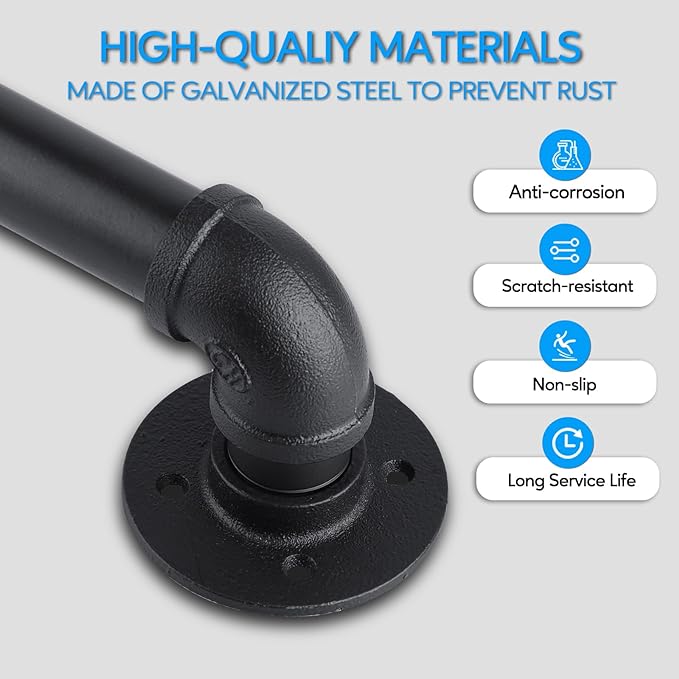 Pipe Stair Handrail, 3 Ft Metal Staircase Handrail, Wall Hand Railing, Safety - Image 4
