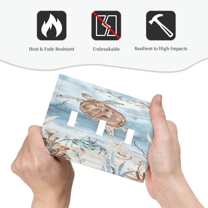 Decorative Switch Plates Sea Turtle Coral Reef Nauticaltheme 3 Gang Wall Plate - Image 6
