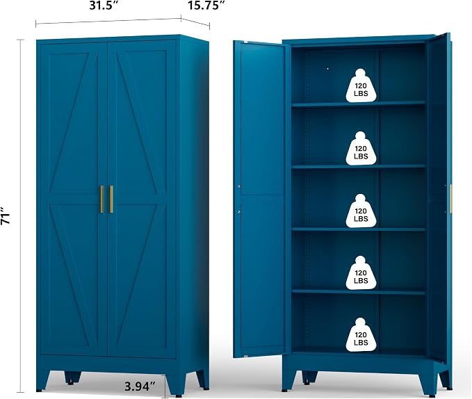 Metal Kitchen Pantry Cabinet, Farmhouse Storage Freestanding Cupboard - Image 2