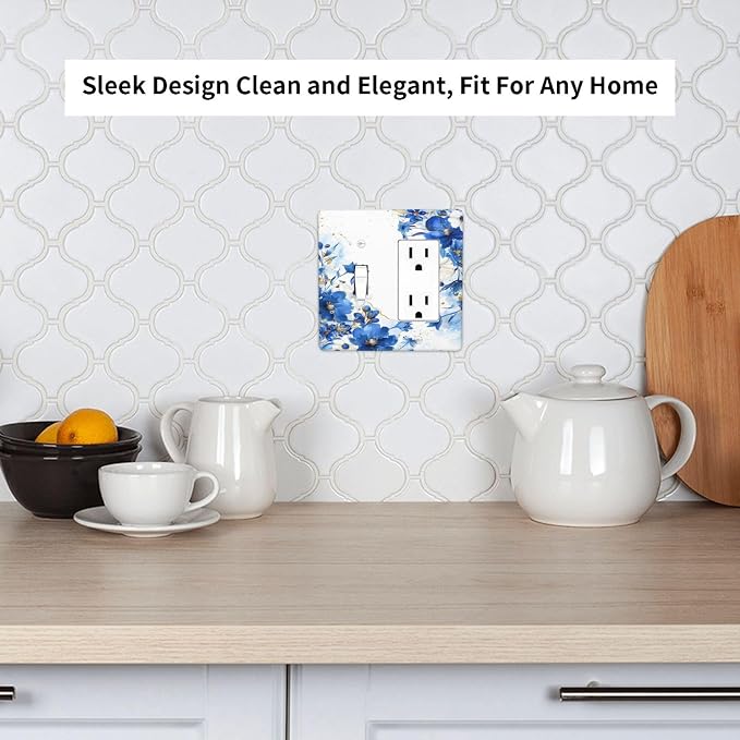 Klein Blue Flowers Watercolor Golden White Floral Outlet Covers 1 Toggle 1 - Image 7