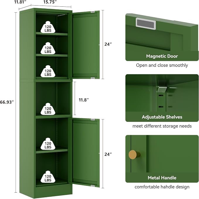 2-Door Metal Storage Cabinet, Tall Slim Pantry Organizer - Image 3