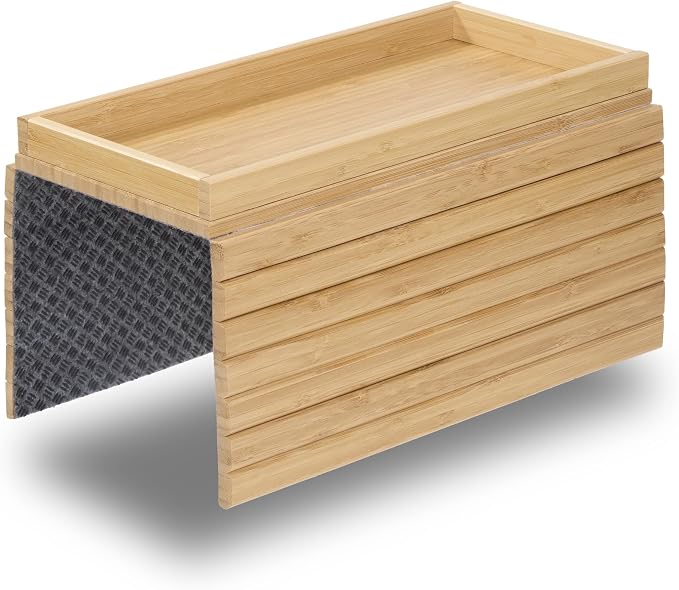 DETOR Couch Tray with Spacious 12.4" x 5.4" Storage Box, Natrual Bamboo Finish by Detorhomeandliving