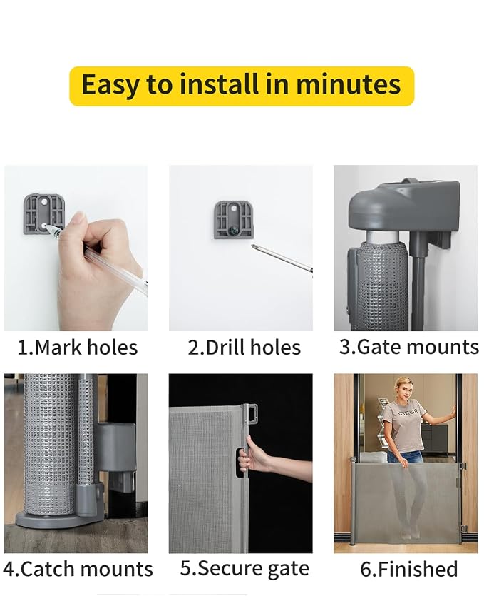 Retractable Baby Gate for Stairs – 33” Height, Expands up to 55” Width – Safety - Image 6