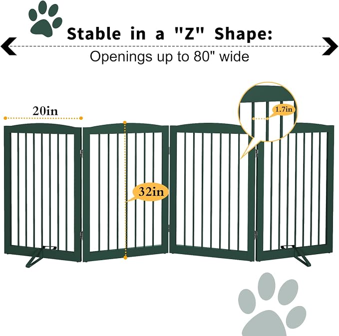 Freestanding Pet Gate for Dogs, Indoor Wooden Dog Gate for House, Foldable Dog - Image 6