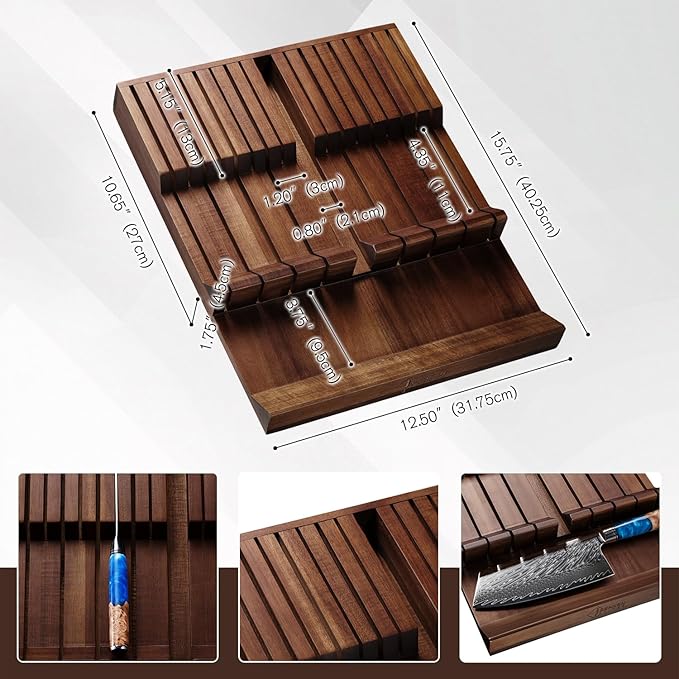 SENKEN In-Drawer Knife Block, Natural Acacia Wood Kitchen Knife Drawer Organizer - Image 4