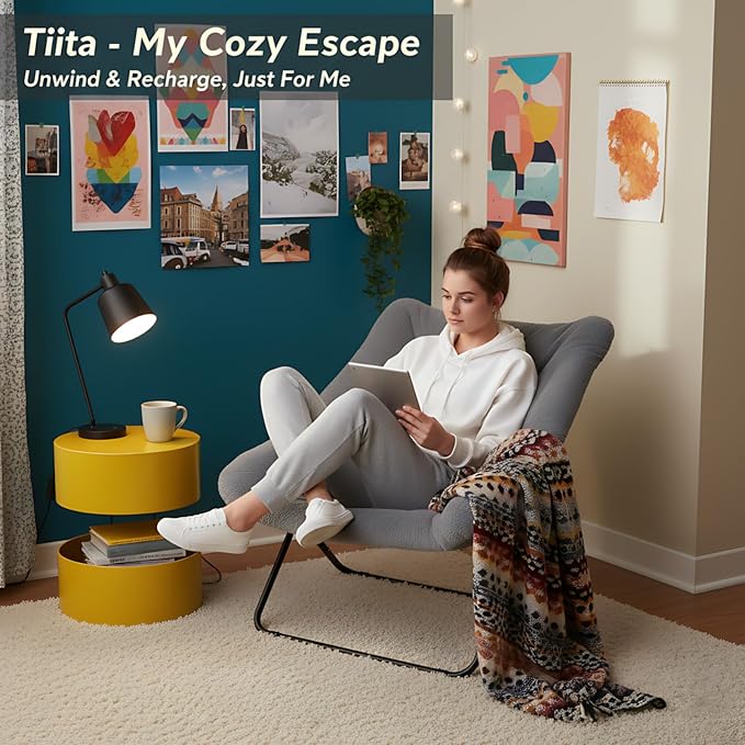 Tiita Comfy Saucer Chair, Soft Faux Fur Oversized Folding Accent Chair - Image 9