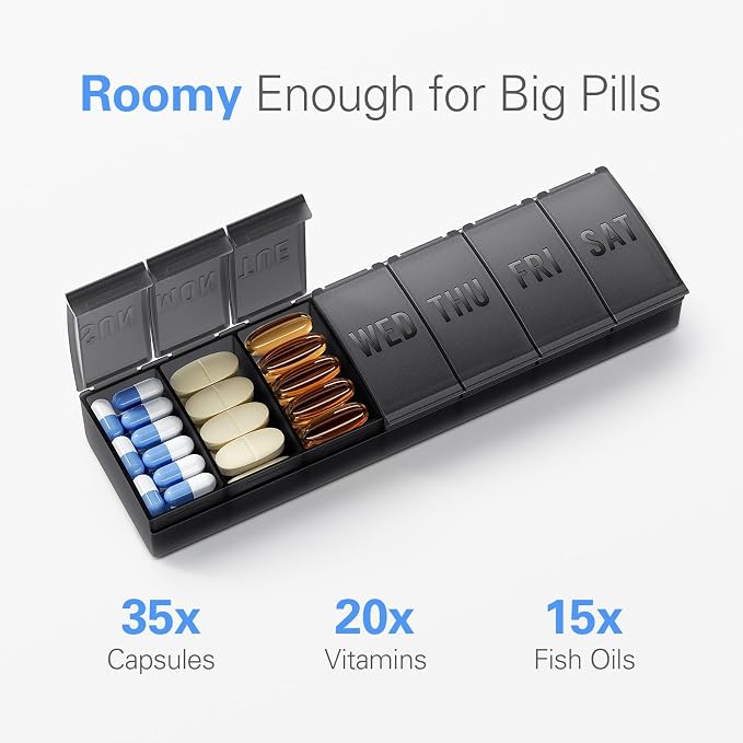 Barhon Pill Organizer Large, Weekly Medicine Pill Organizers, 7 Day Pills Box - Image 2