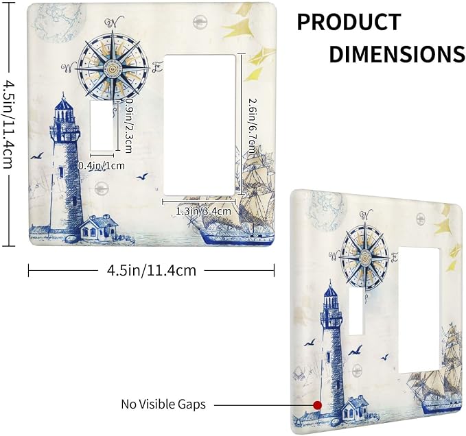 Nautical Sailboat Lighthouse Compass Anchor 2 Gang Light Switch Cover Plates - Image 4