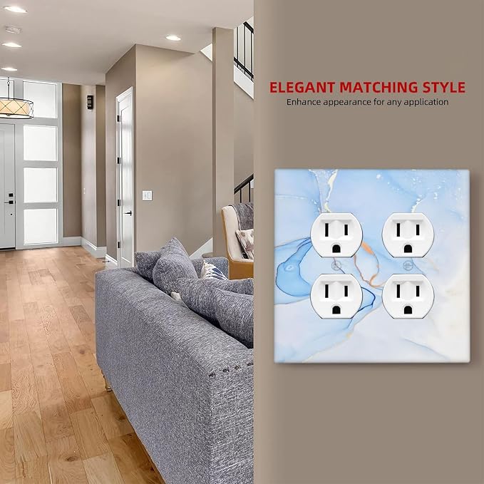 Modern Art Blue Gold Marble Abstract Luxury Print Outlet Covers 2 Gang Double - Image 7