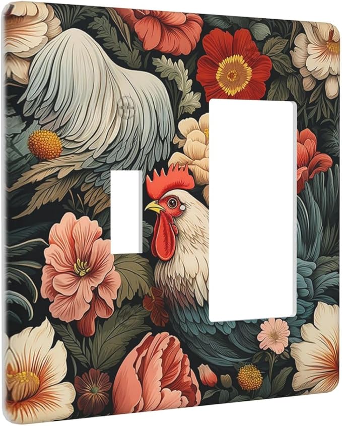Outlet Covers Rooster Flowers Red White Chicken Floral 1 Toggle 1 Rocker - Image 2