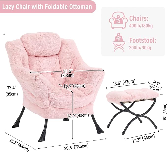 Lazy Chair with Ottoman, Modern Chair with Folding Footrest, Lounge Accent Chair - Image 2