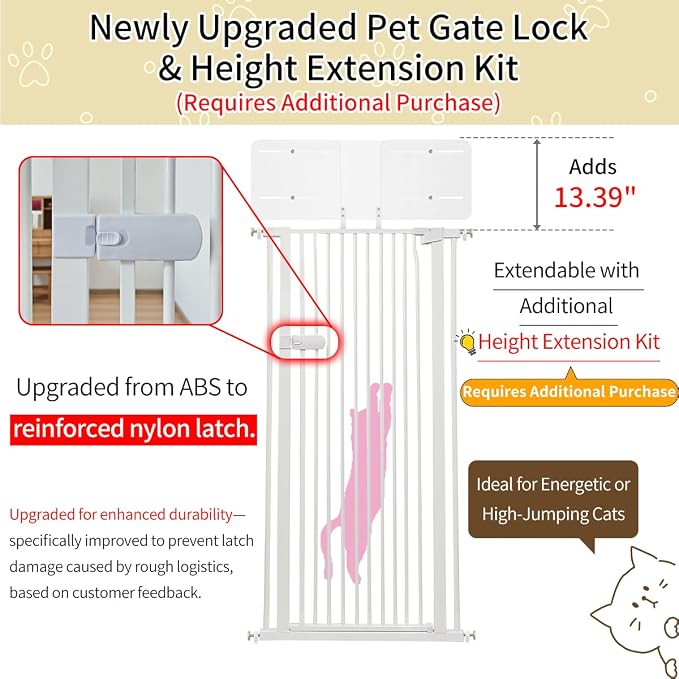 Lumizone Extra Tall Cat Gate 55.12" High Pressure Mounted Extra Wide 2025 New - Image 3