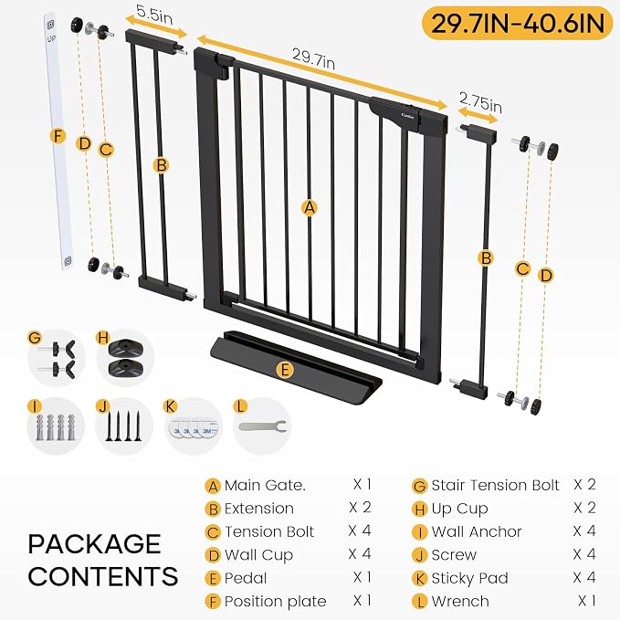 Cumbor 29.7-40.6" Baby Gate for Stairs, Baby Essential Safety Gate, Mom's - Field & Grace