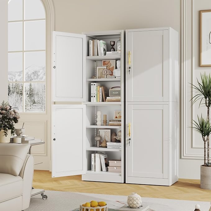67" Metal Storage Cabinet with Lock, Tall Narrow Office File Cabinets with 2 - Image 2