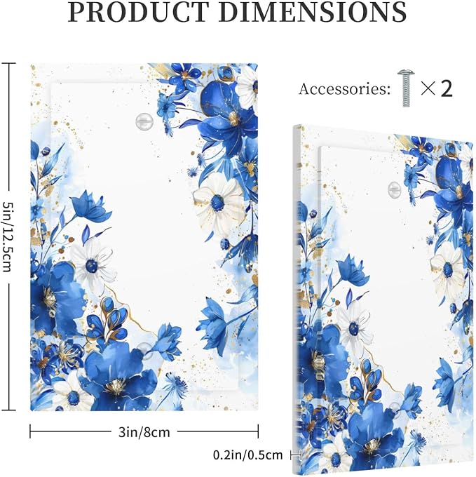 Klein Blue Flowers Watercolor Golden White Floral Light Switch Cover Plate 1 - Image 5