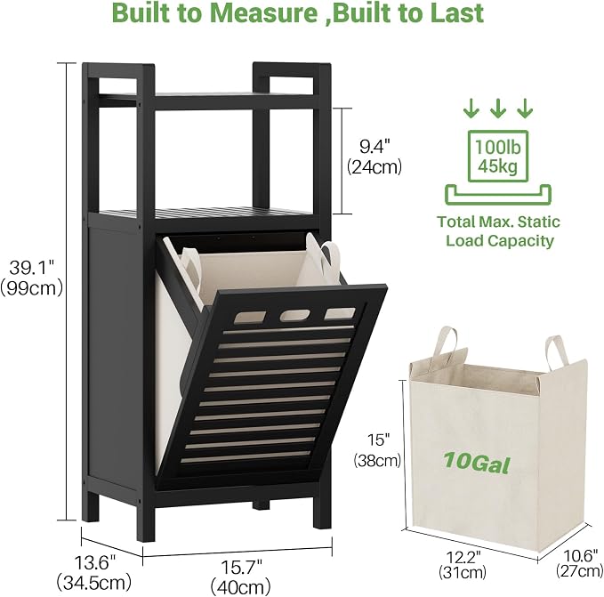 Homykic Tilt Out Laundry Hamper, 10 Gal Bamboo Laundry Storage Cabinet - Field & Grace