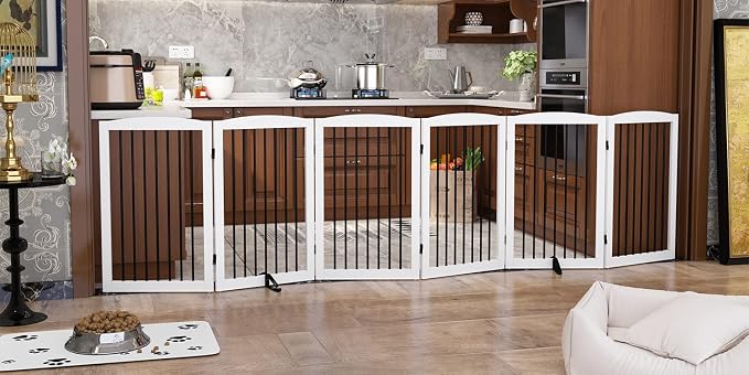 Freestanding Pet Gate for Dogs, Indoor Wooden Foldable Dog Gate for House by PUPETPO