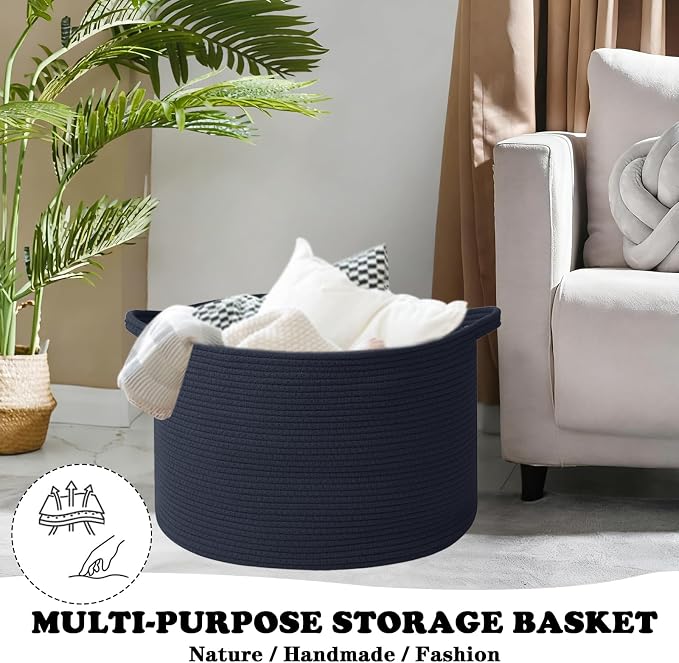 Large Storage Basket with Handle, 19.7"L x 19.7"W x 13"H Blanket Basket Storage - Image 4