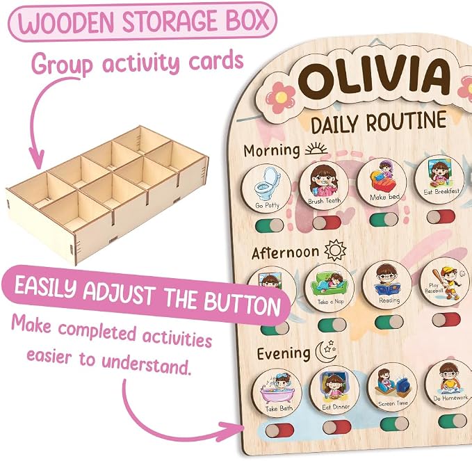 Wooden Chore Chart for Kids, Daily Routine for Girls, Wooden Daily Chore Chart - Image 5