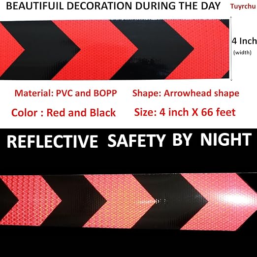 Reflective Tape Red Black 4 inch X 66 feet, Outdoor Waterproof Hazard - Image 3