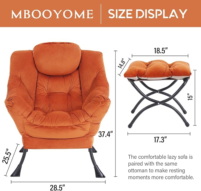 Lazy Chair with Folding Ottoman, Modern Accent Lounge Armchair with Armrests - Image 3