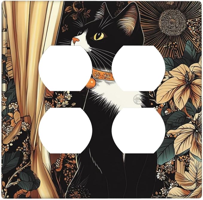 Outlet Covers Boho Mandala Floral Black Cat Vintage Flower 2 Gang Double Duplex by Unknown