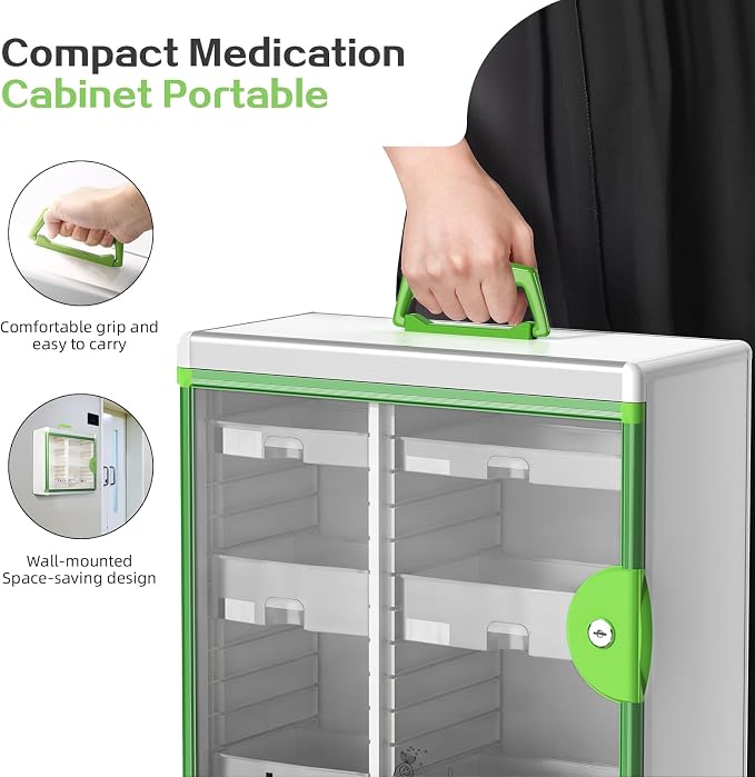 Glosen Medicine Cabinet with Key Wall Mounted Medication Lock Box 【 Green 15x - Image 5