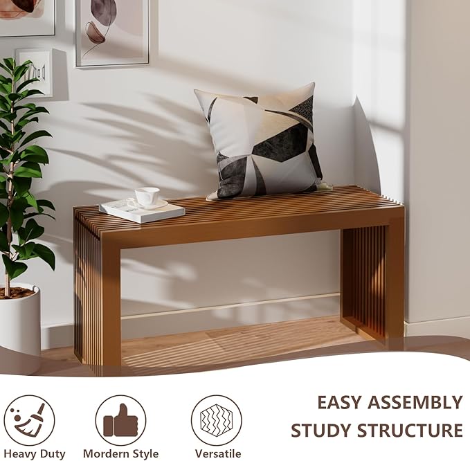 Bamboo Dining Bench Indoor Long Entryway Shoe Rack Bench, Outdoor Modern Wood - Image 7