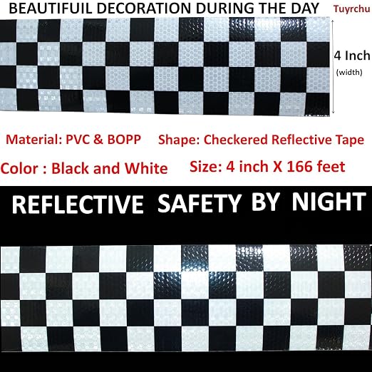 Black White Reflective Tape 4 inch X 166 feet, Outdoor Waterproof Hazard - Image 3