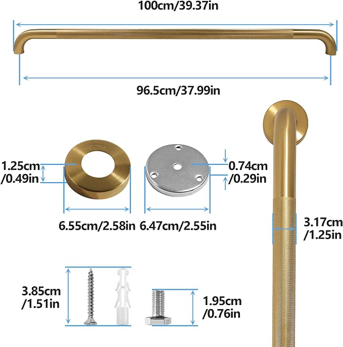 Shower Grab Bar, 2 Pack 39.4 Inch Gold Bathroom Grab Bar, 1.25" Diameter 304 - Image 2