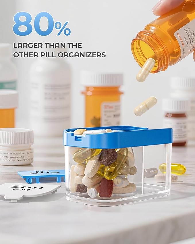 Odaro Extra Large Weekly Pill Organizer, XL Pill Box 7 Day Am Pm, Jumbo - Image 2