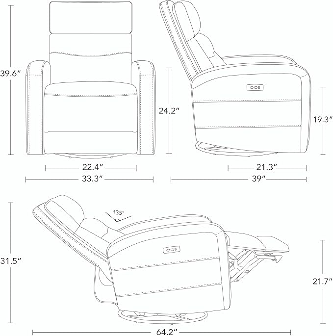 Watson & Whitely Swivel Power Recliner Glider Rocker, Small Recliner - Image 3