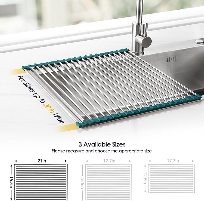 Tomorotec Stainless Steel Roll Up Dish Drying Rack, Foldable Over The Sink - Field & Grace
