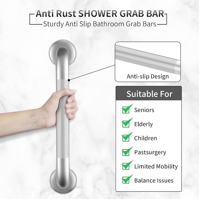 2 Pack 24 Inch Grab Bars for Bathtubs and Showers, Anti Slip Shower Grab Bars - Image 2