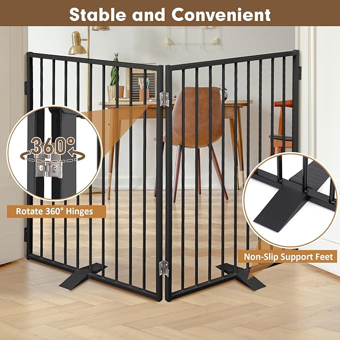 Metal Freestanding Dog Gates, Extra Wide 24", Heavy Duty Freestanding Pet - Image 2