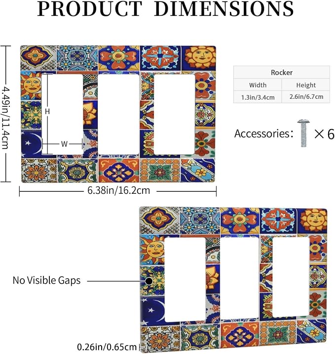 Light Switch Covers Mid Century Talavera Shaped Tiles 3 Gang Rocker Electrical - Image 5