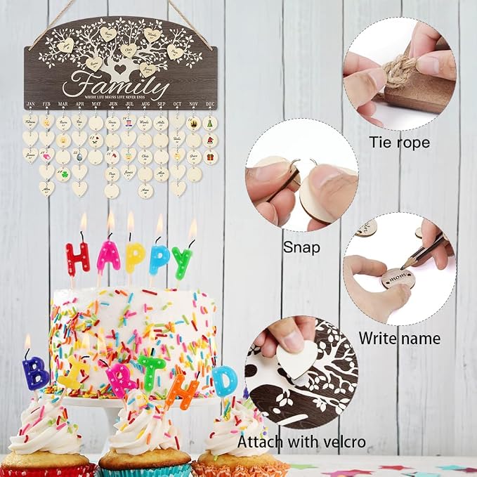 CHDITB Personalized Family Tree Birthday Reminder Board, Wooden Family Birthday - Image 6