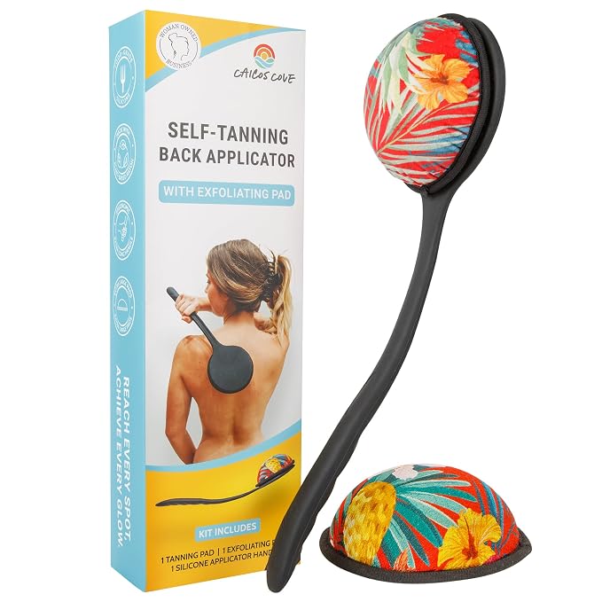 Self Tanning Lotion Applicator for Back – 17" Ergonomic Silicone Handle for by CaicosCove