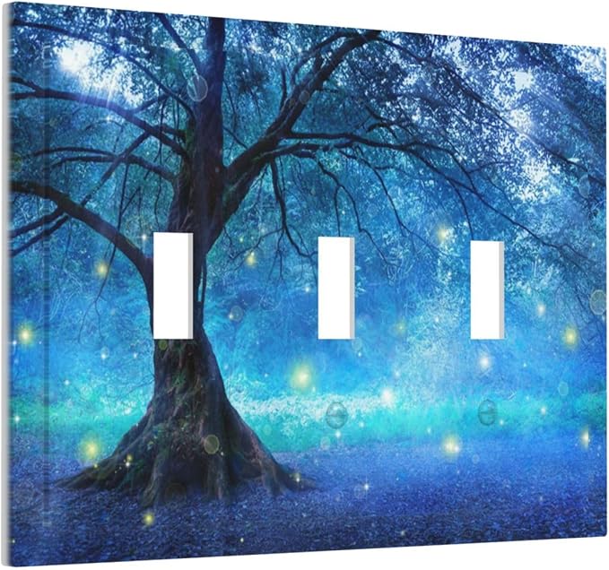 Light Switch Cover Fantasy Fairy Tree In Mystic Forest 3 Gang Wall Plate Triple - Image 2