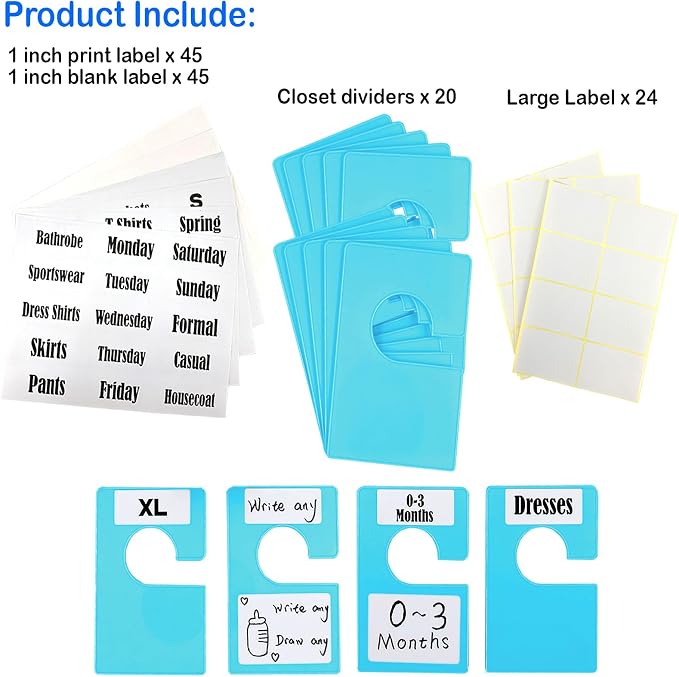 20 Pack White Clothing Rack Size Dividers Plus 45 Labels and 18 Large Blank - Image 3