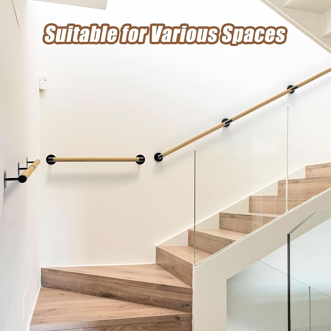 5FT Round Wooden Handrail for Indoor Staircase Handrail, Wall Mount Support - Image 4