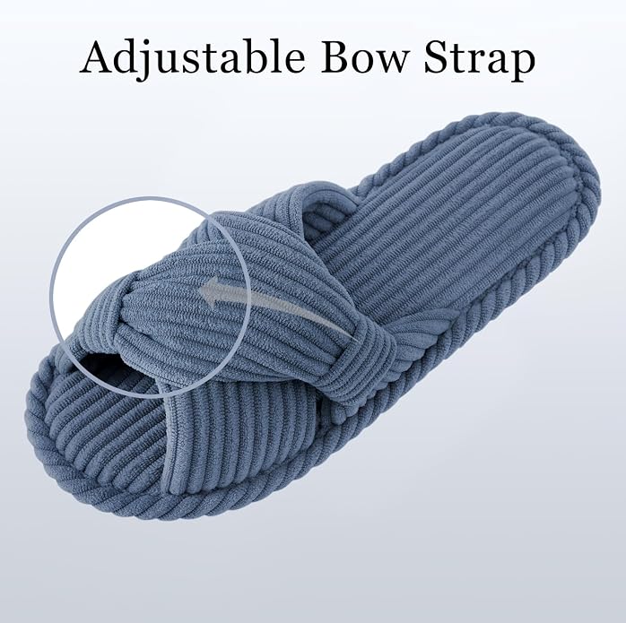 Evshine Fall House Slippers for Women Corduroy Cross Bow Indoor Slippers Open - Image 3