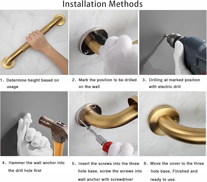 Shower Grab Bar, 2 Pack 16 Inch Gold Bathroom Grab Bar, 1.25" Diameter 304 - Image 5