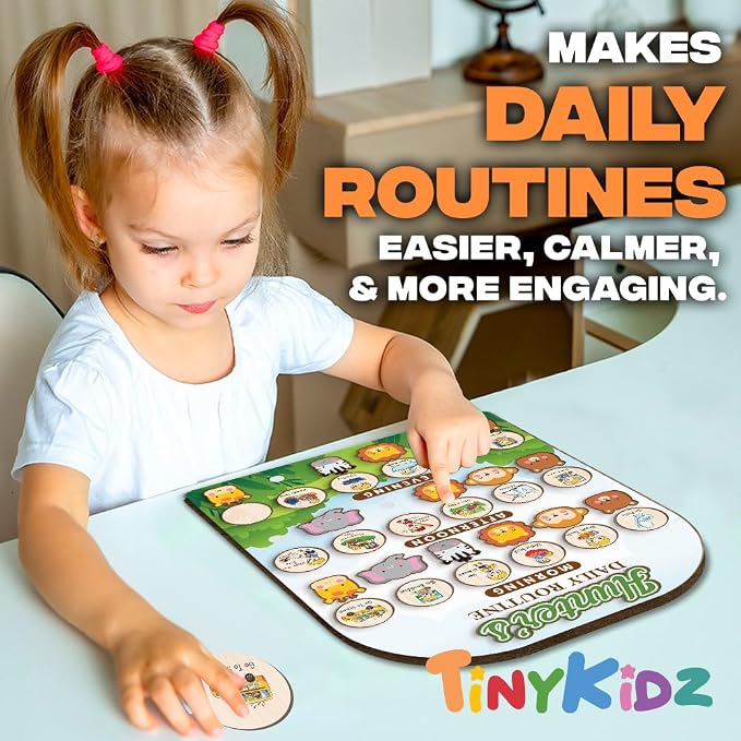 Wooden Daily Routine Chart for Todder, Visual Schedule Woodland Reward Chart - Image 6
