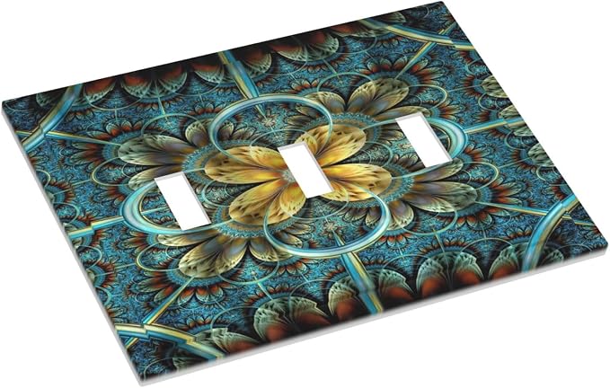 Light Switch Cover Boho Fractal Mandala 3 Gang Wall Plate Triple Light Switch - Image 3
